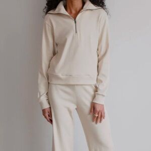 Noble Organic Cotton Ribbed Quater Zip Cream Sweatshirt XS